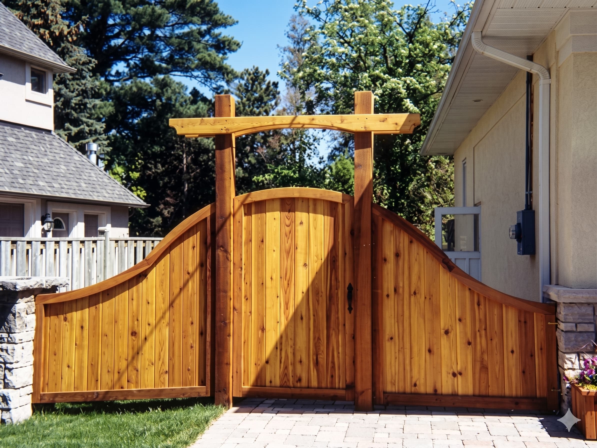 Custom cedar fence gate built by Timberline Outdoor Builds in Thunder Bay